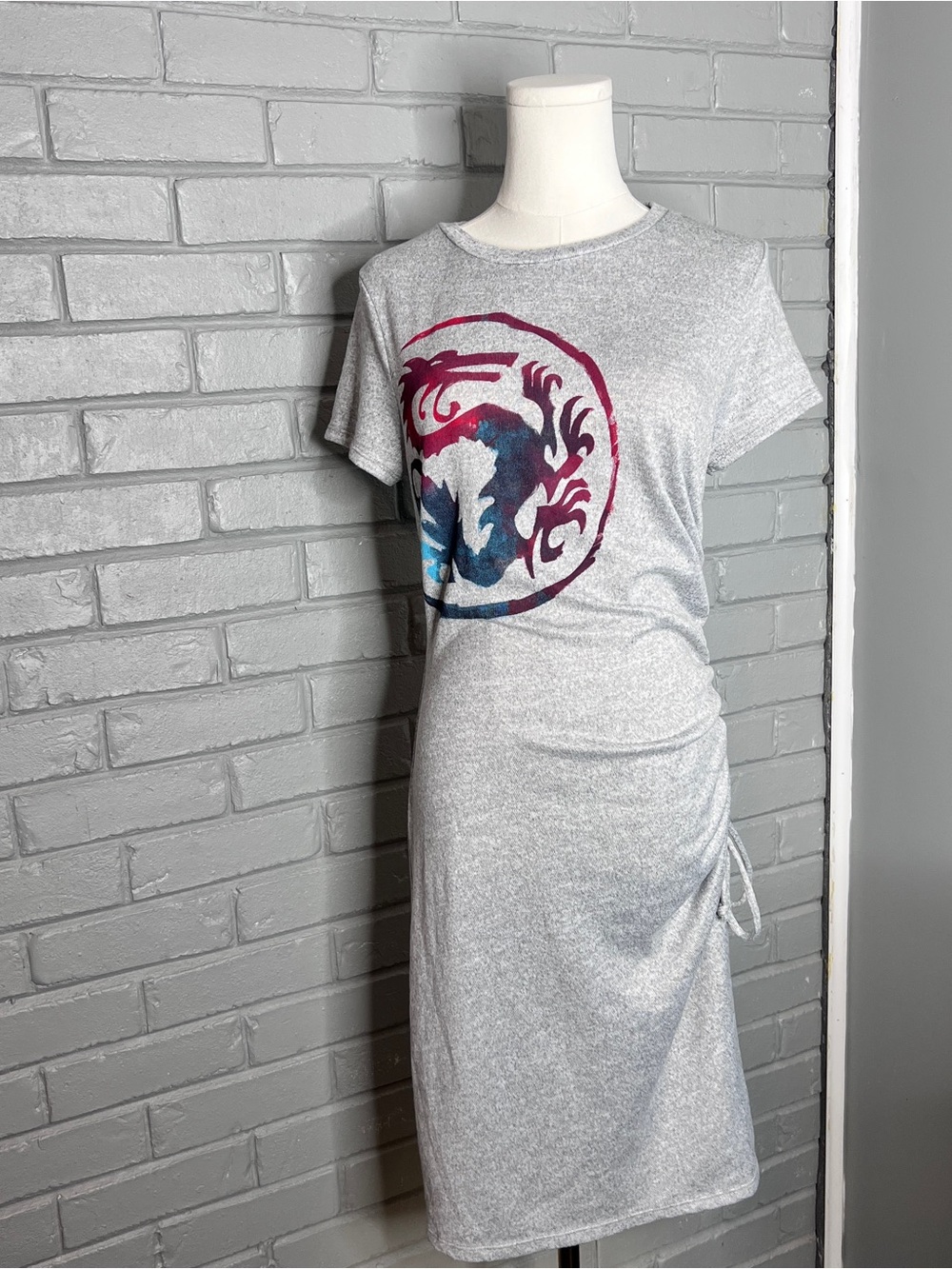 Disney Princess Mulan Heather Gray Ruched Body-con Midi Dress Size Medium